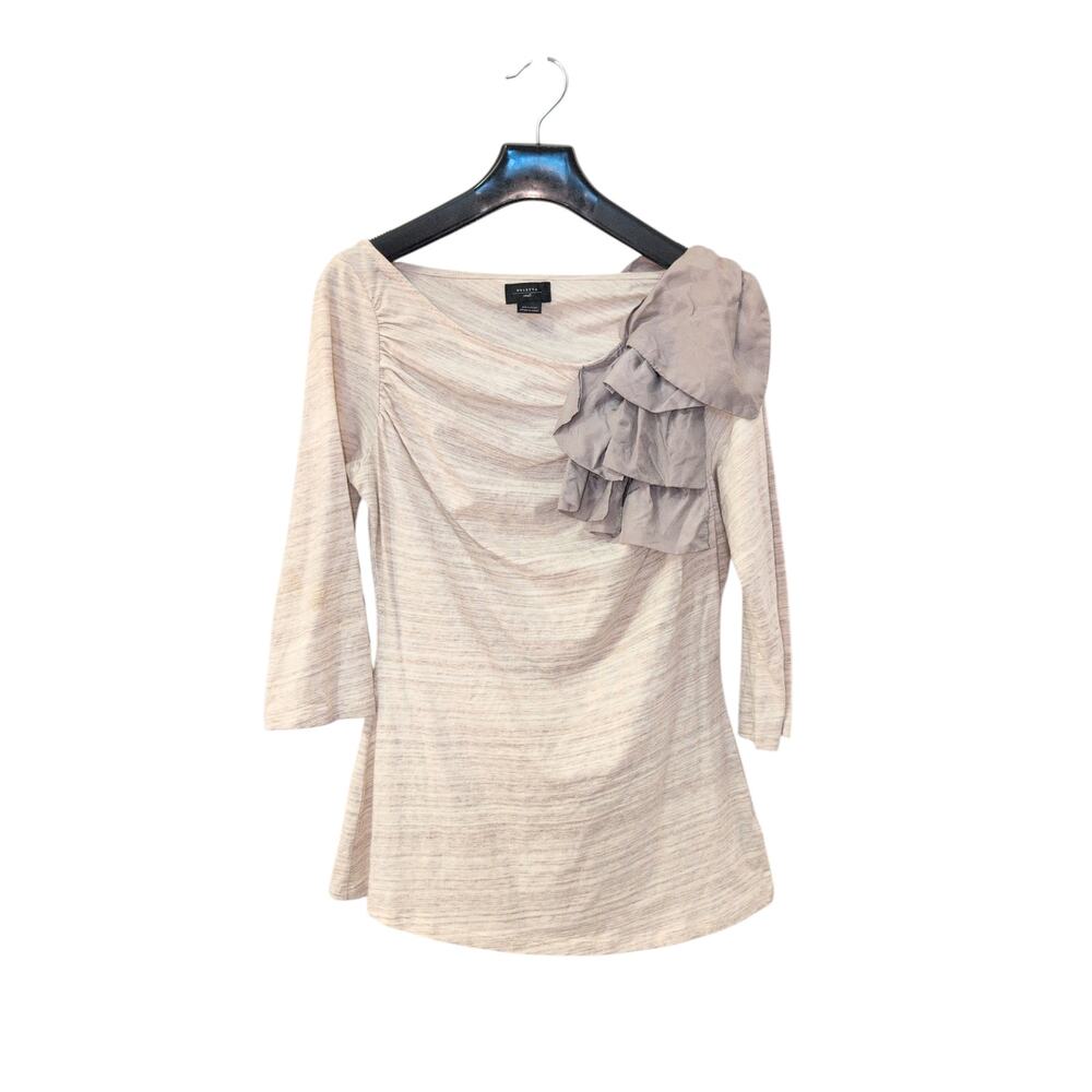 Deletta Volante Bow Shoulder Top Gray Size Small Anthropologie - Picture 2 of 4